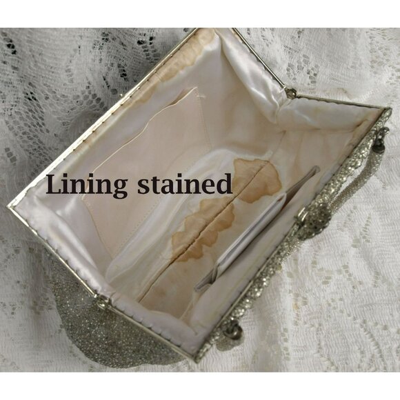 Antique Beaded Purse Heavily Beaded with Silvered Mercury Glass Beads Silver - Picture 6 of 12